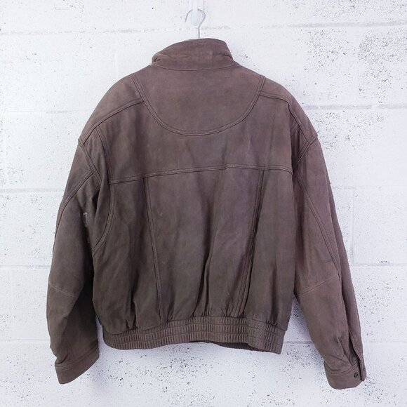 Vintage 90s y2k Adventure Bound Aviator Bomber Insulated Brown Leather Jacket 1X - Picture 2 of 12